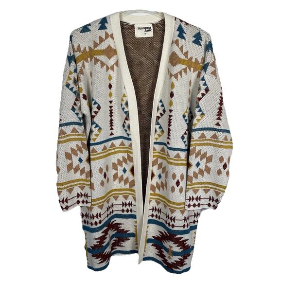 Savanna Jane Cardigan Duster Sweater Plus Size 1X Beige Aztec Southwestern Cozy - Picture 1 of 10